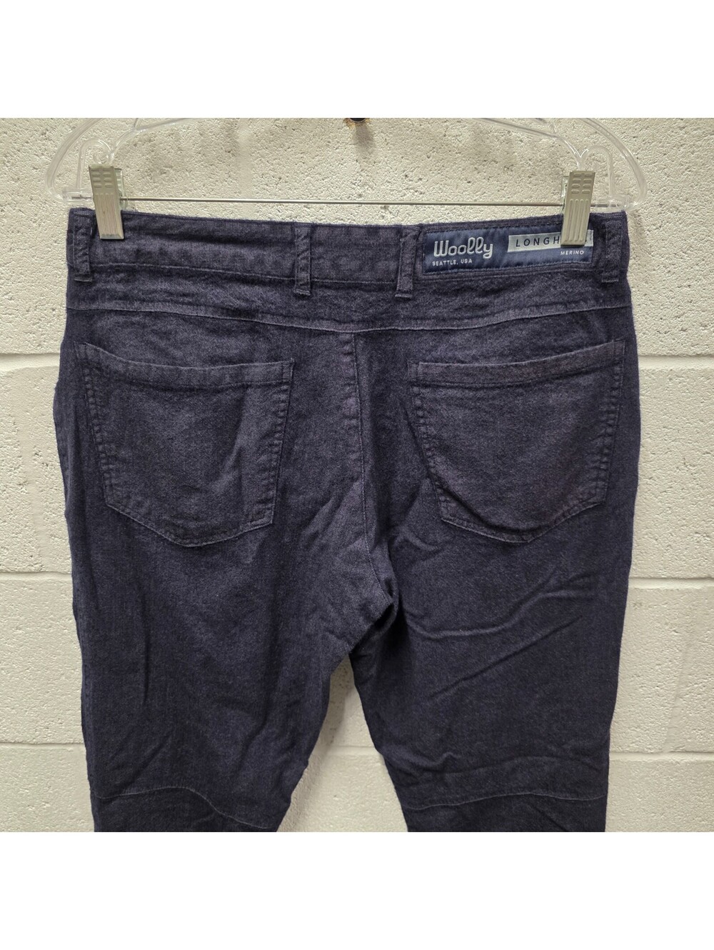 Woolly Longhaul Pants Mens 32x27 Navy Merino Wool Stretch Mid Rise Straight Leg